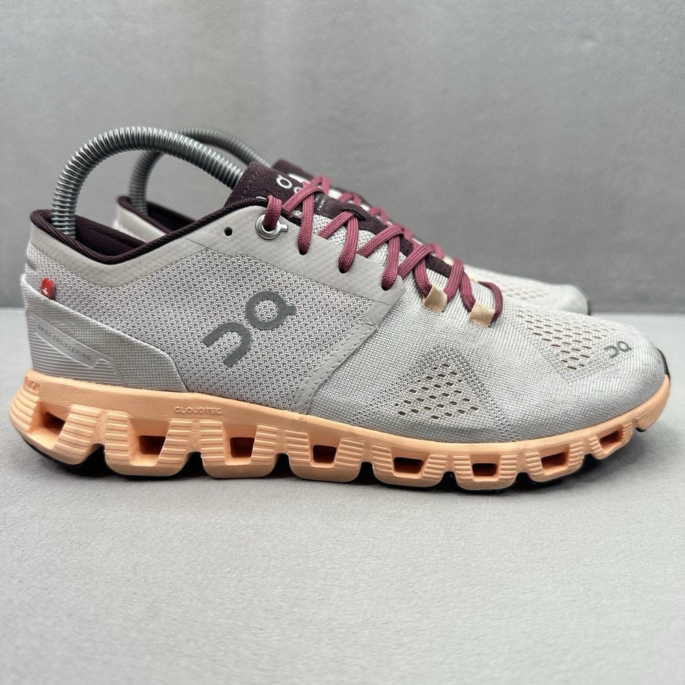 Womens Size 8 ON Cloud X Shoes Silver | Almond Athletic Running Comfort Sneakers